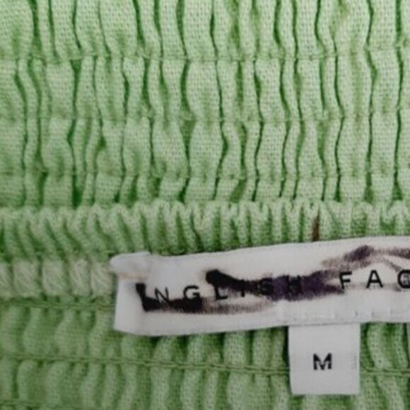 ENGLISH FACTORY / Smocked Ruffle Hem Puff Sleeve Mini Dress Green Sz M - Picture 13 of 14